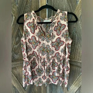 LOFT Small Pink Paisley Peplum Blouse Top